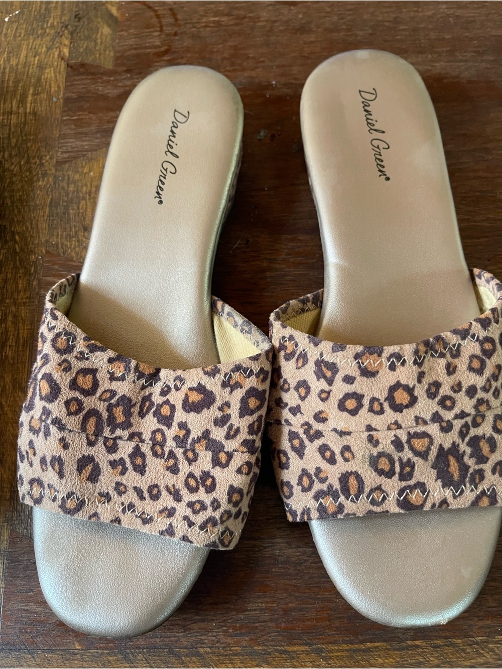 Daniel Green Leopard-Print Slide Mules in Brown